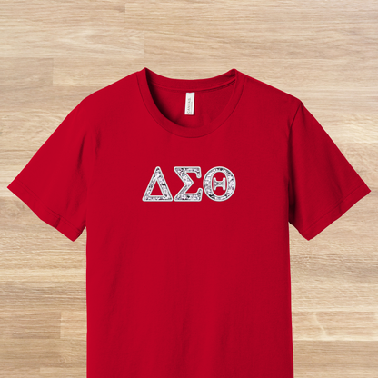Delta Sigma Theta Greek Letters Faux Embroidered Sequins T-Shirt