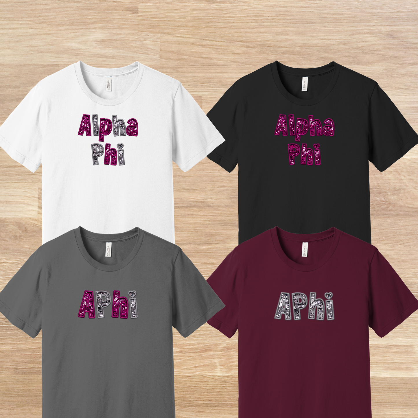 Alpha Phi Faux Embroidered Sequins T-Shirt