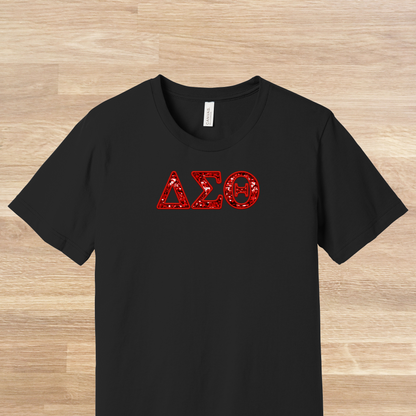 Delta Sigma Theta Greek Letters Faux Embroidered Sequins T-Shirt