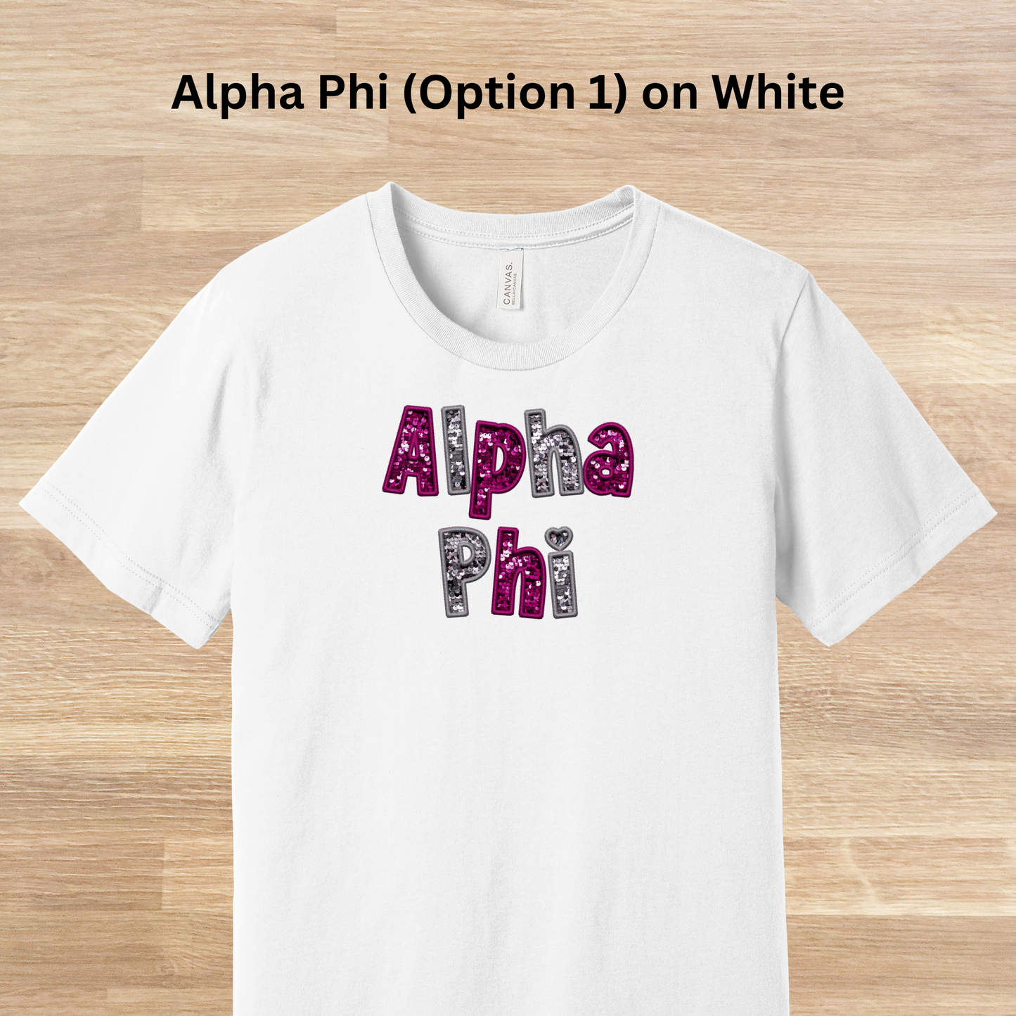 Alpha Phi Faux Embroidered Sequins T-Shirt