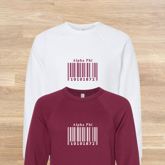 Alpha Phi Barcode with Founders Date Sweatshirt