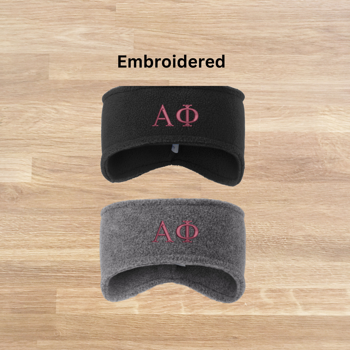 Alpha Phi Embroidered Fleece Headband