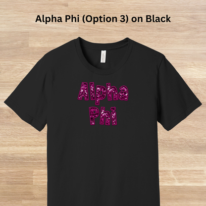 Alpha Phi Faux Embroidered Sequins T-Shirt