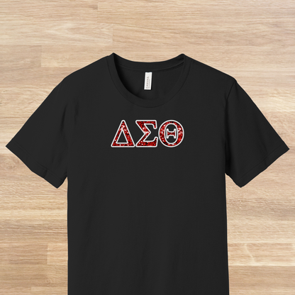 Delta Sigma Theta Greek Letters Faux Embroidered Sequins T-Shirt