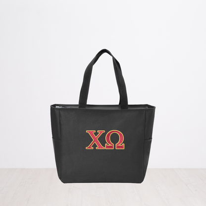 Chi Omega Personalized Embroidered Zipper Tote Bag