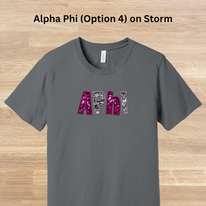 Alpha Phi Faux Embroidered Sequins T-Shirt