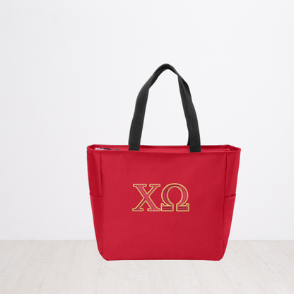 Chi Omega Personalized Embroidered Zipper Tote Bag