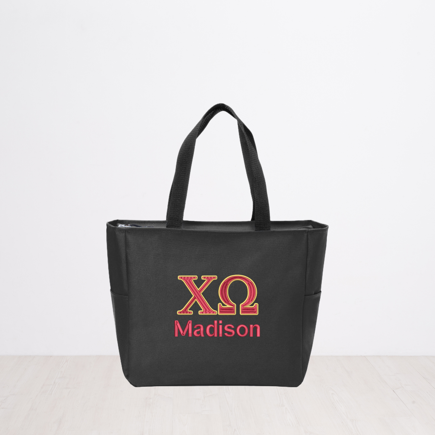 Chi Omega Personalized Embroidered Zipper Tote Bag