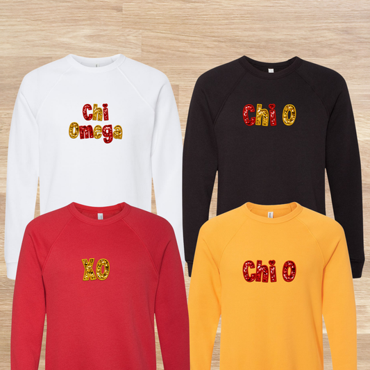 Chi Omega Faux Embroidered Sequins Sweatshirt