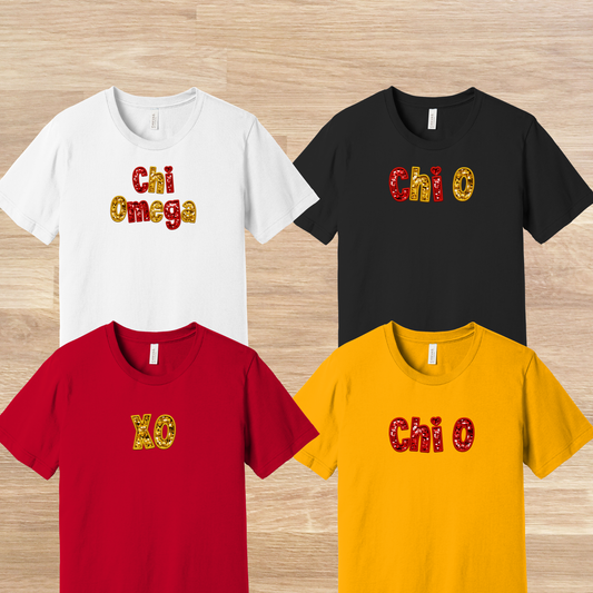 Chi Omega Faux Embroidered Sequins T-Shirt