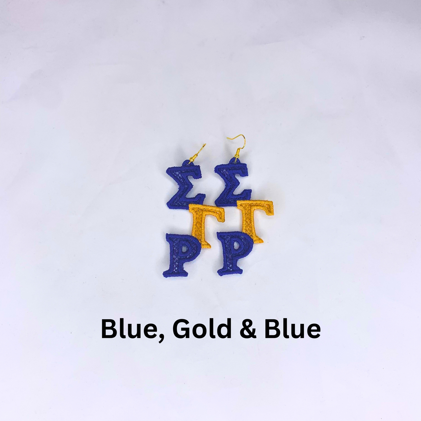 Sigma Gamma Rho Blue and Gold (or Yellow) Embroidered Earrings