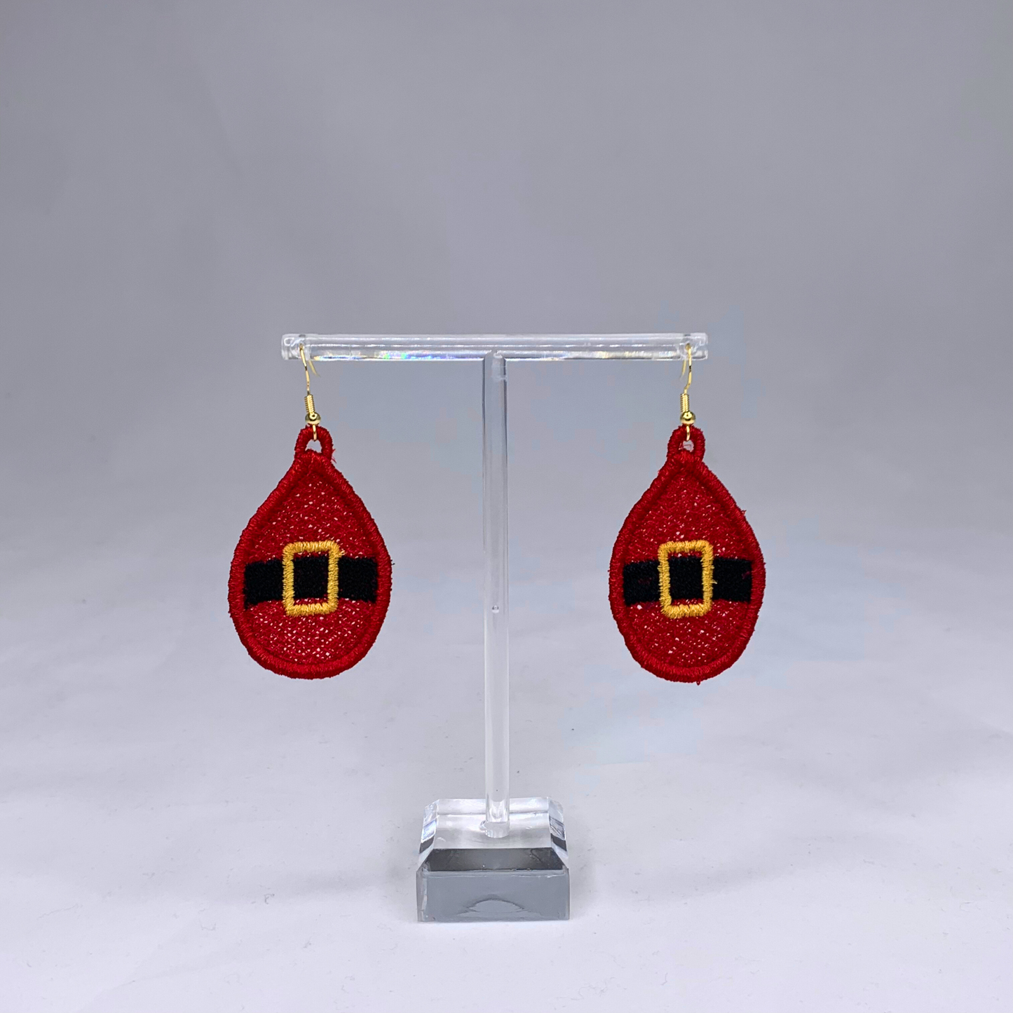 Santa Belt Teardrop Embroidered Lace Earrings