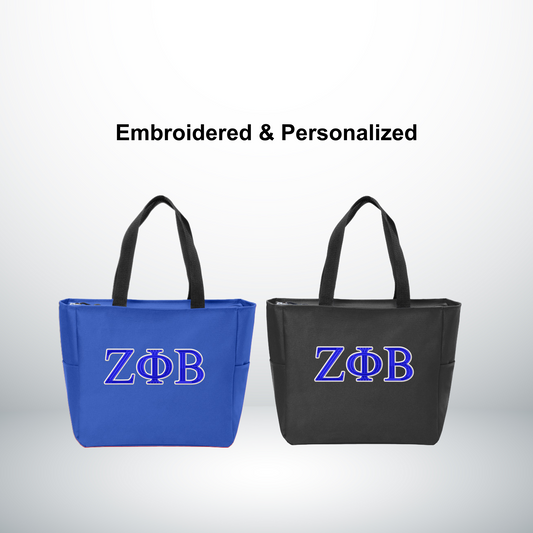 Zeta Phi Beta Personalized Embroidered Zipper Tote Bag