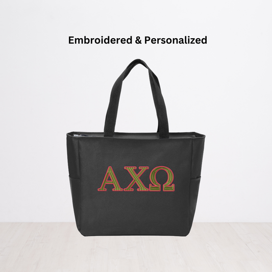 Alpha Chi Omega Personalized Embroidered Zipper Tote Bag