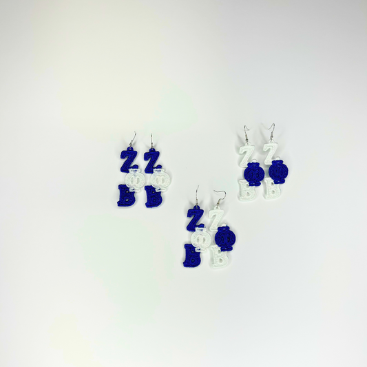 Zeta Phi Beta Blue and White Embroidered Lace Earrings