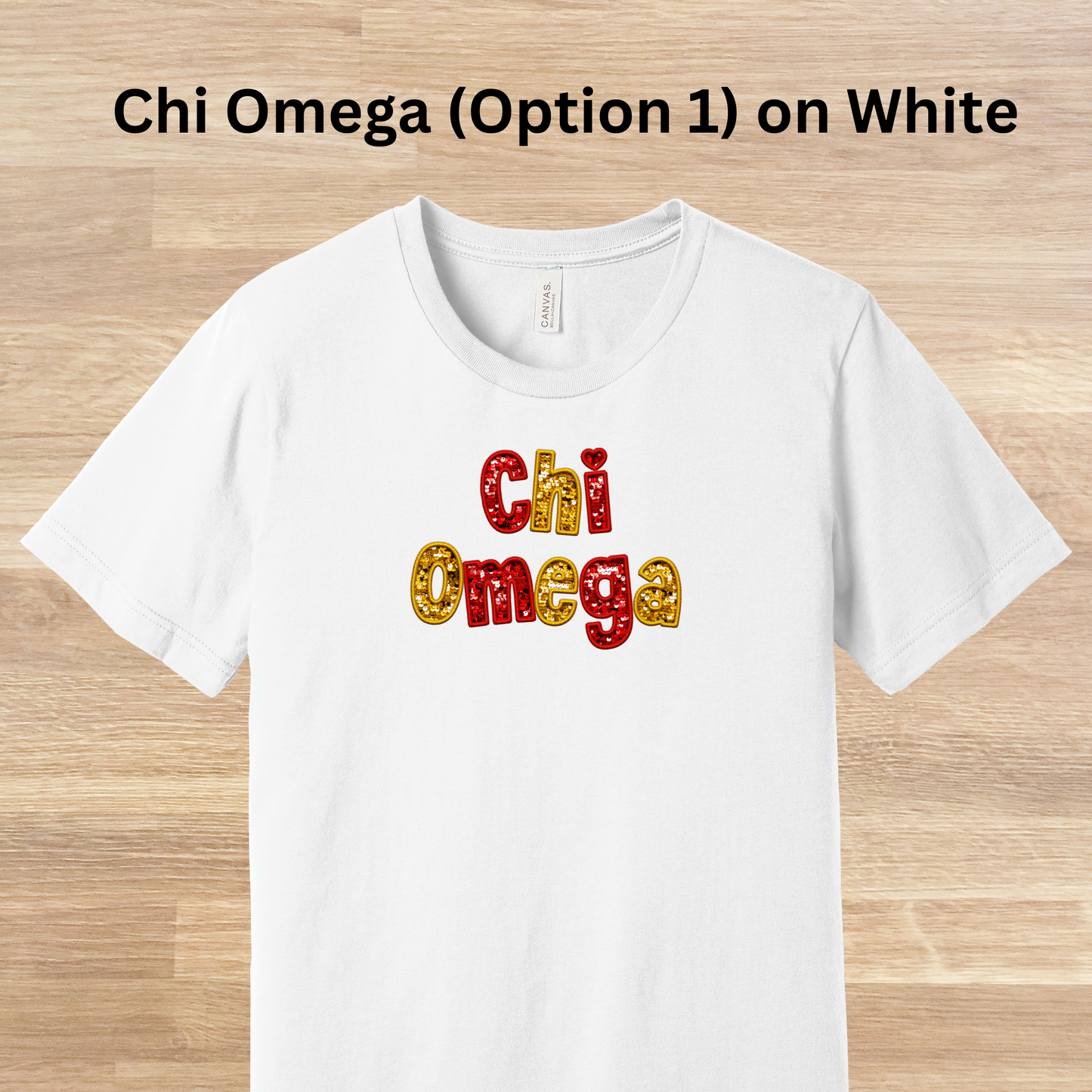 Chi Omega Faux Embroidered Sequins T-Shirt