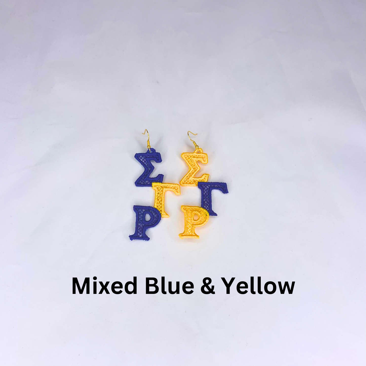 Sigma Gamma Rho Blue and Gold (or Yellow) Embroidered Earrings