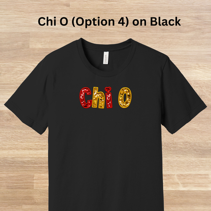 Chi Omega Faux Embroidered Sequins T-Shirt