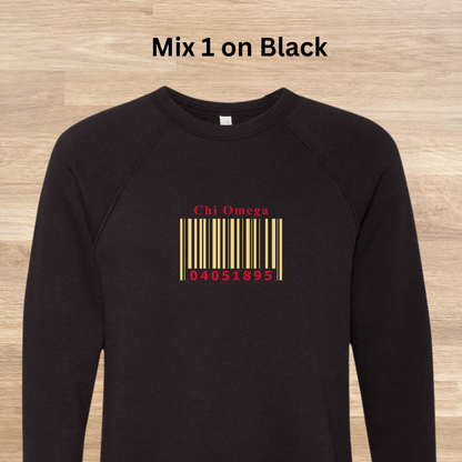 Chi Omega Barcode with Founders Date Sweatshirt