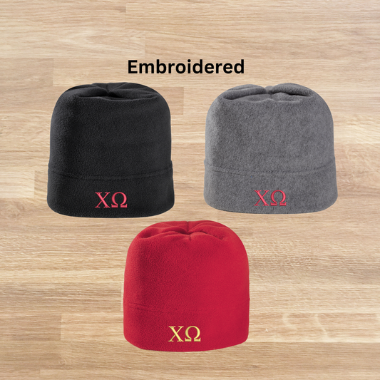 Chi Omega Embroidered Fleece Hat Beanie