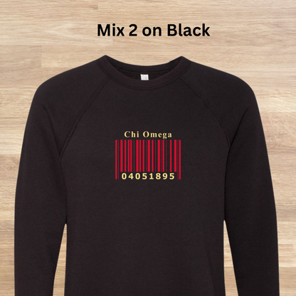 Chi Omega Barcode with Founders Date Sweatshirt