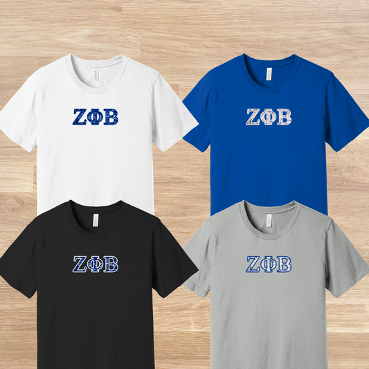 Zeta Phi Beta Greek Letters Faux Embroidered Sequins T-Shirt
