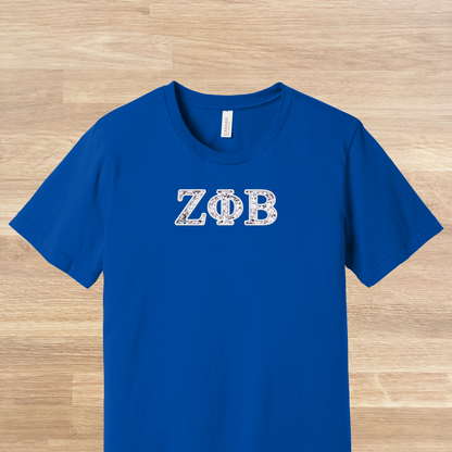Zeta Phi Beta Greek Letters Faux Embroidered Sequins T-Shirt