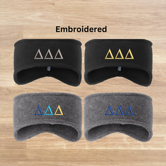 Delta Delta Delta Embroidered Fleece Headband, Tri Delta