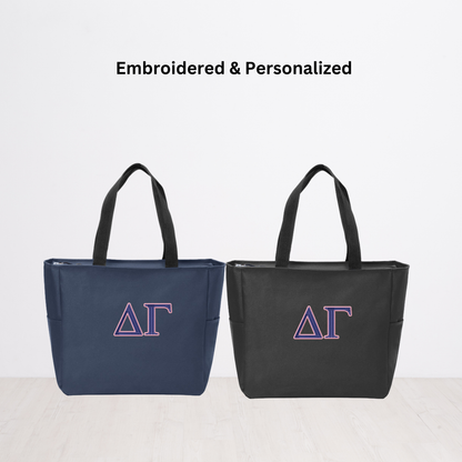 Delta Gamma Personalized Embroidered Zipper Tote Bag