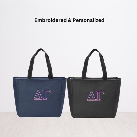 Delta Gamma Personalized Embroidered Zipper Tote Bag