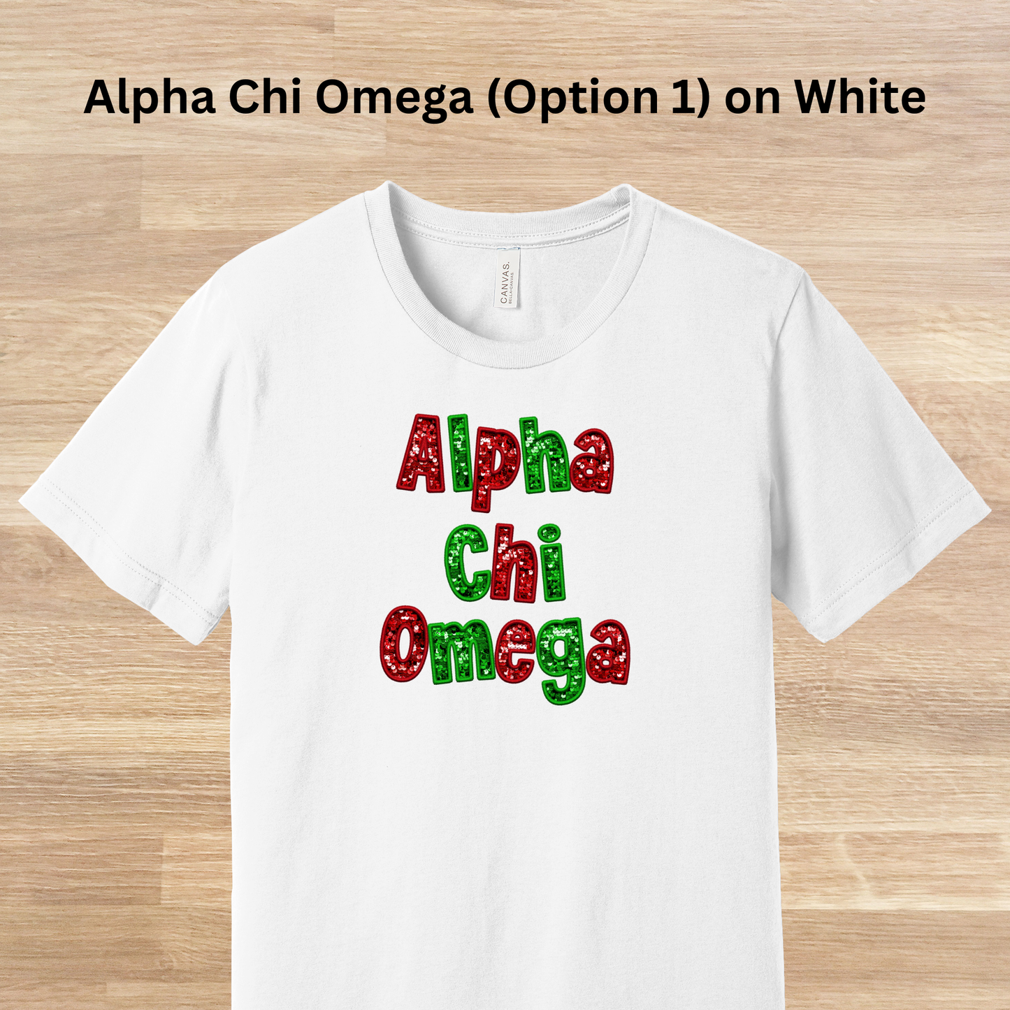 Alpha Chi Omega Faux Embroidered Sequins T-Shirt