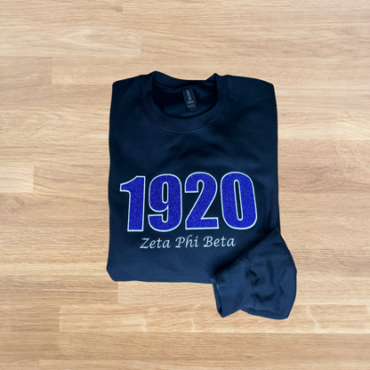 1920 Zeta Phi Beta Embroidered Glitter Sweatshirt