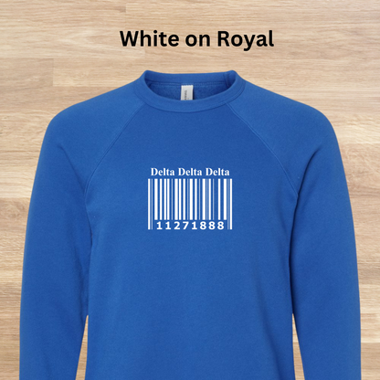 Delta Delta Delta Barcode with Founders Date Sweatshirt