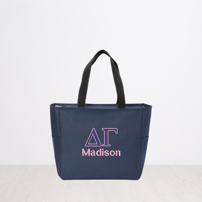 Delta Gamma Personalized Embroidered Zipper Tote Bag