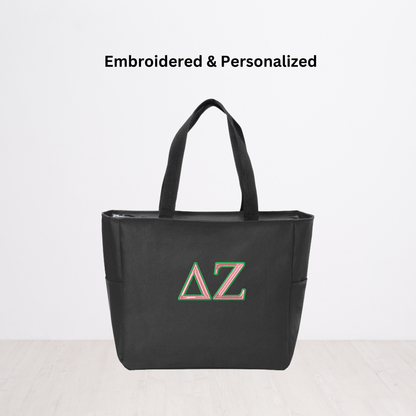 Delta Zeta Personalized Embroidered Zipper Tote Bag