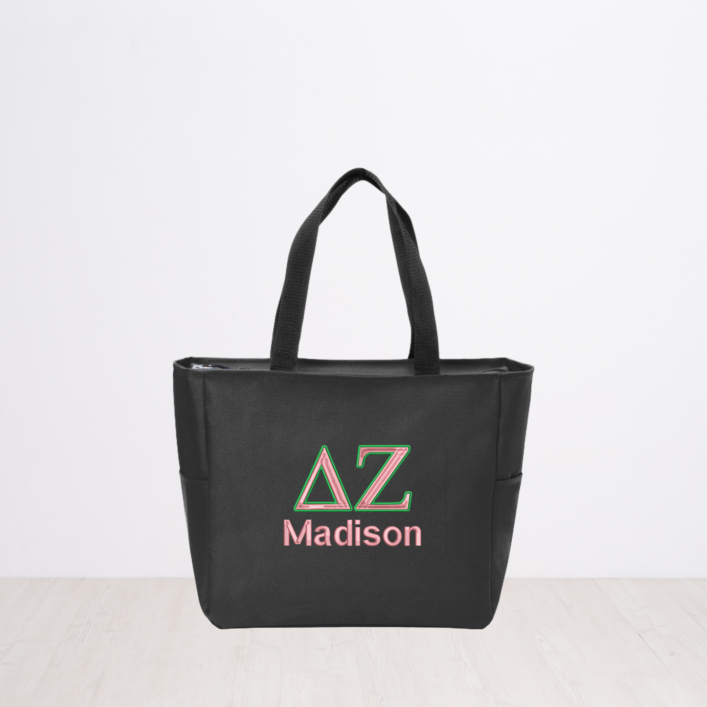 Delta Zeta Personalized Embroidered Zipper Tote Bag