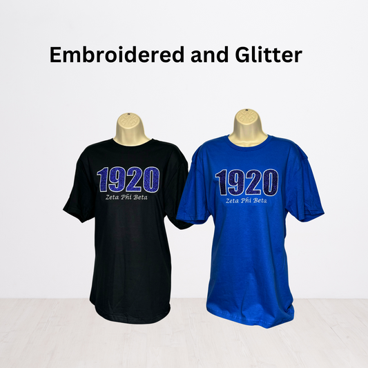 1920 Zeta Phi Beta Embroidered Glitter T-Shirt