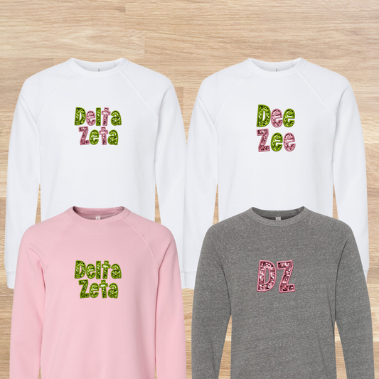 Delta Zeta Faux Embroidered Sequins Sweatshirt