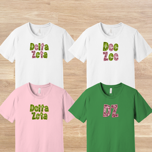 Delta Zeta Faux Embroidered Sequins T-Shirt