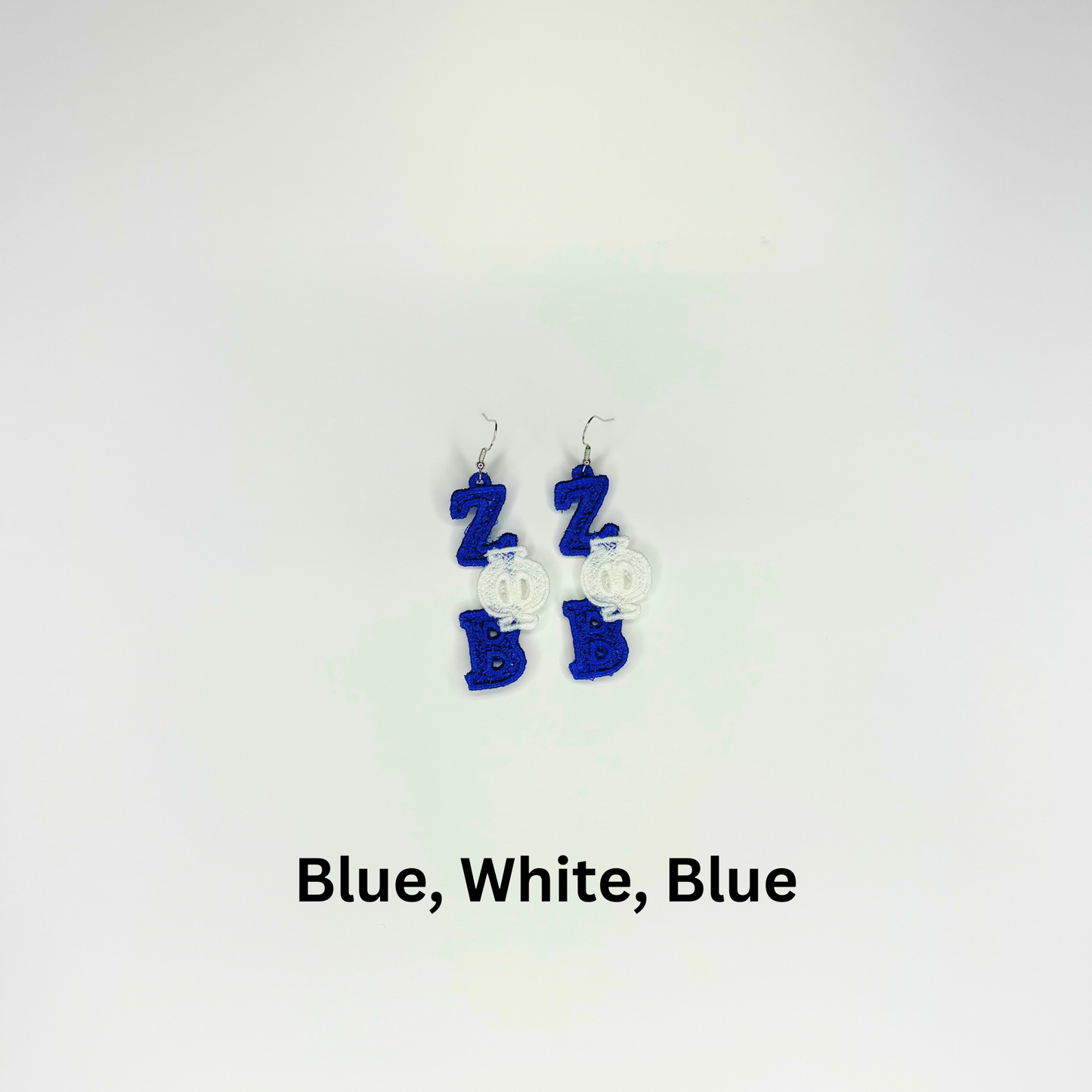 Zeta Phi Beta Blue and White Embroidered Lace Earrings