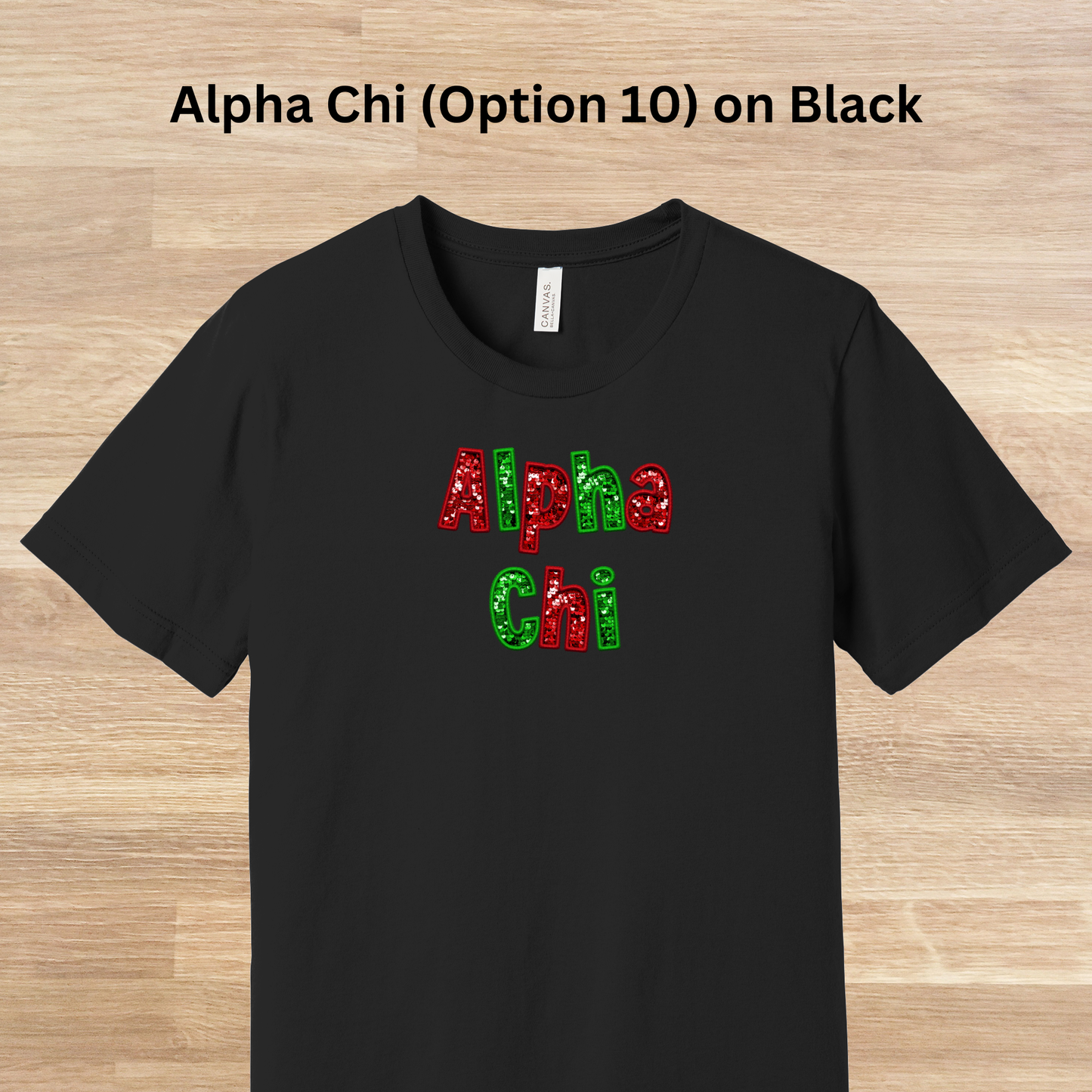 Alpha Chi Omega Faux Embroidered Sequins T-Shirt