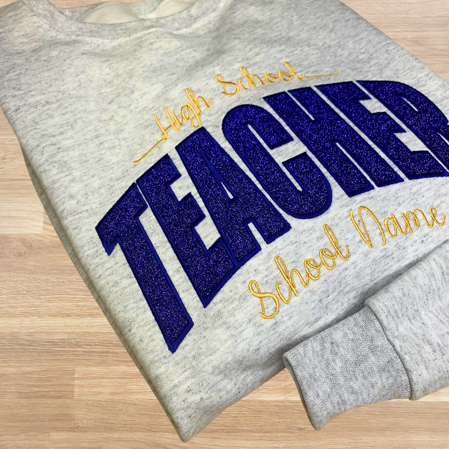 Teacher Embroidered Glitter Sweatshirt