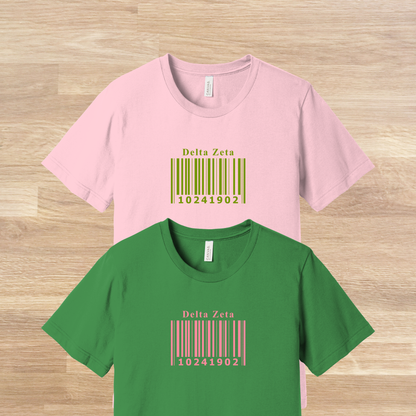 Delta Zeta Barcode with Founders Date T-Shirt