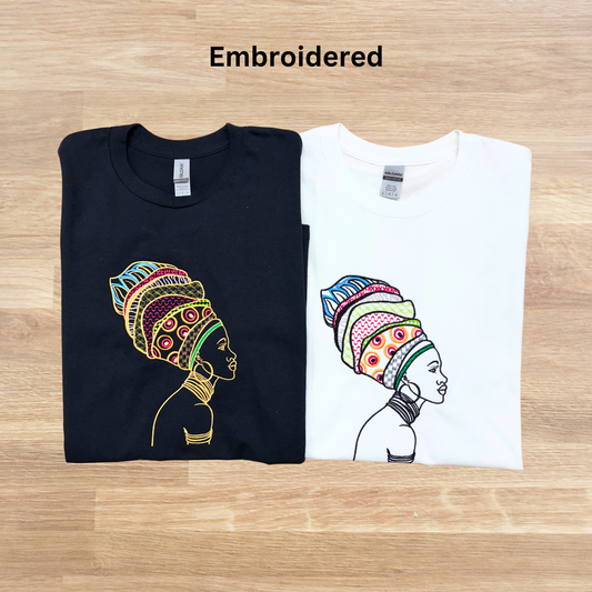 Woman in Headwrap Shirt