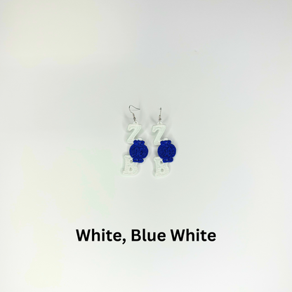 Zeta Phi Beta Blue and White Embroidered Lace Earrings