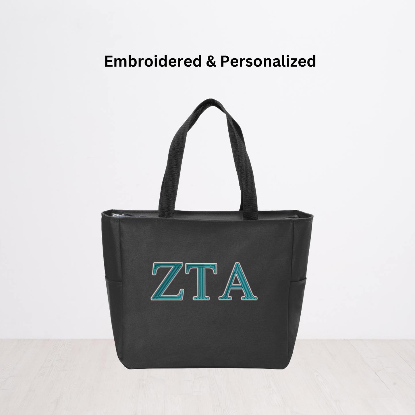 Zeta Tau Alpha Personalized Embroidered Zipper Tote Bag