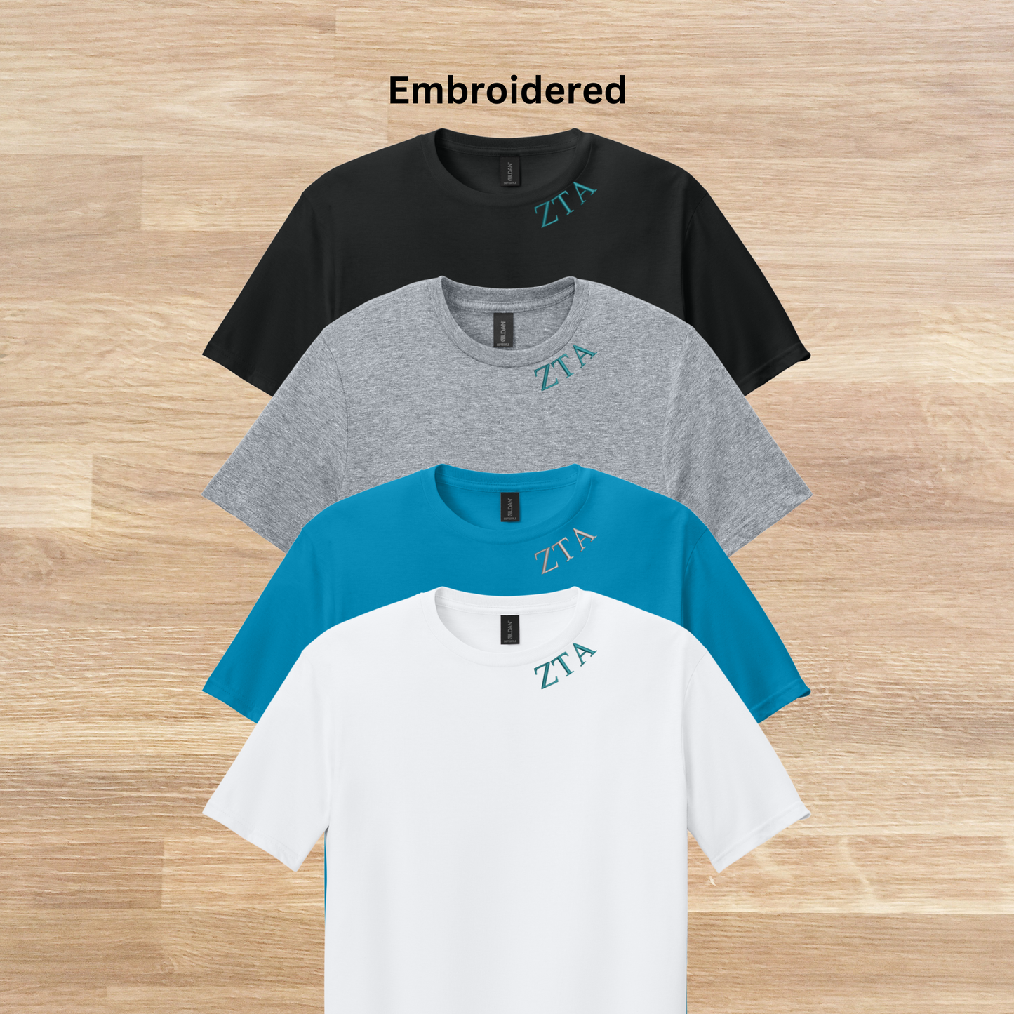 Zeta Tau Alpha Collared Embroidered  T-Shirt, Minimalist T-Shirt