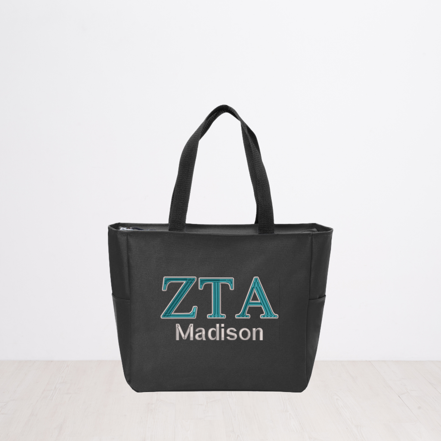 Zeta Tau Alpha Personalized Embroidered Zipper Tote Bag