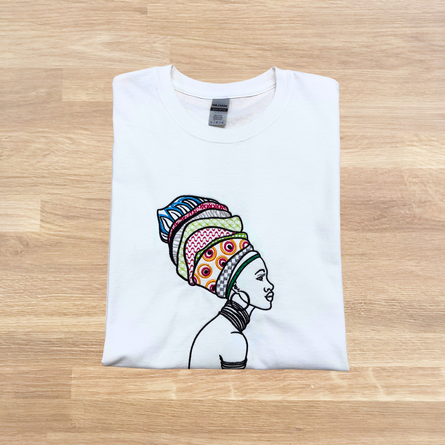 Woman in Headwrap Shirt