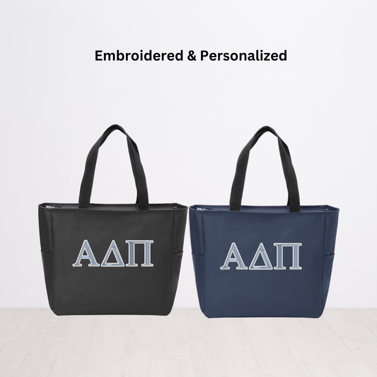 Alpha Delta Pi Personalized Embroidered Zipper Tote Bag